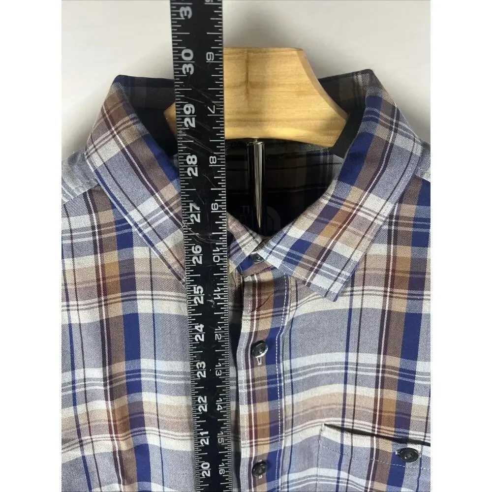 The North Face Blue & Tan Plaid Button Down w/ Pocket Mens Medium Organic Cotton